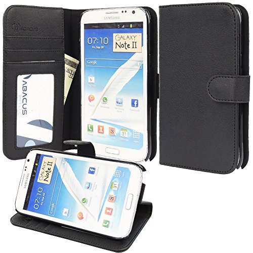Note 2 Case, Abacus24-7 Galaxy Note 2 Wallet Case, Leather Flip Cover with Card Holder and Kickstand - Black Case for Samsung Note 2 Phone