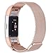 bayite Milanese Loop Bands Compatible Fitbit Charge 2, Stainless Steel Magnet Lock Metal, Rose Gold with Rhombus Pattern Large