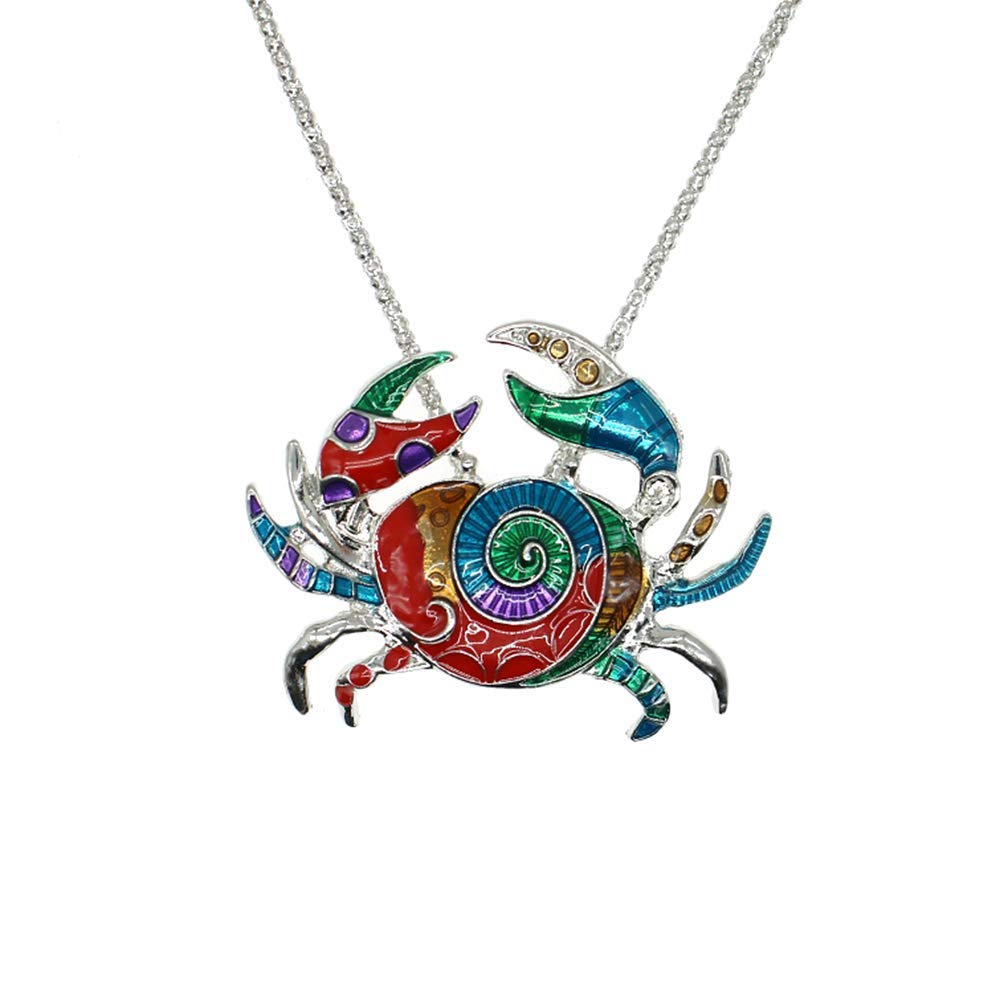 Charm Colorful Enamel Sea Animal Necklace Silver Tone Cute Enamel Choker Sea Crab Fashionable Necklaces for Women Girls Unique Jewelry Gift and Souvenir
