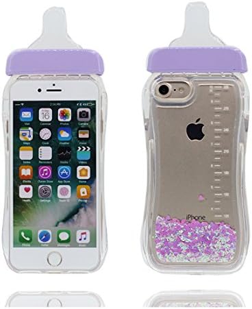 iPhone 6 Case,iPhone 6S Case Glitter,Crystal Bling Liquid Glitter Gel Clear Transparnet TPU Silicone Case Cover for iPhone 6 6S 4.7" With Neck Strap,Cute Baby Pacifier Milk Bottle Design Case ,purple