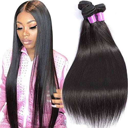 Human Hair Bundles Brazilian Straight Human Hair Bundles 18 20 22inch 10A 100% Unprocessed Virgin Straight Weave Raw 3 Bundles Deals Natural Black for woman