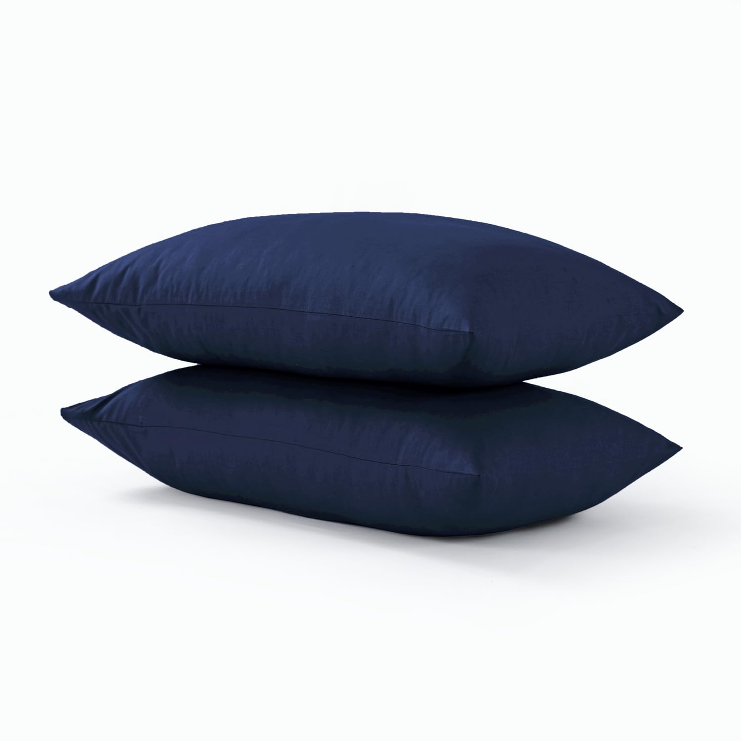 CHARKHAH Pair of Polycotton Standard Housewife Oxford Pillowcases and 100% Cotton Flannel Jersey Pillow Covers Protectors Dyed in Trendy Colors, Size 50 cm x 75 cm (Housewife Pack of 2, Navy-Blue)