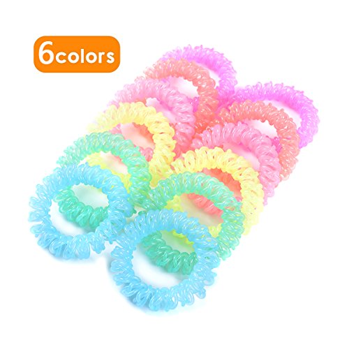 Spiral Hair Ties Elastic Coil Ponytail Holders No Crease Phone Cord Hair Ring Traceless Rubber Hair Bands Suitable for All Hair Types 6 Candy Colors,2pcs/color, Pack of 12