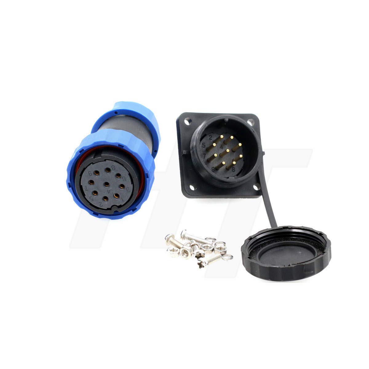 HangTon Connect HE29 9 Pin Connector Aviation Waterproof IP68 Plastic Circular 4 Screw, Male Panel Mount Socket and Female Cord Plug (9 pin 10A 380V)