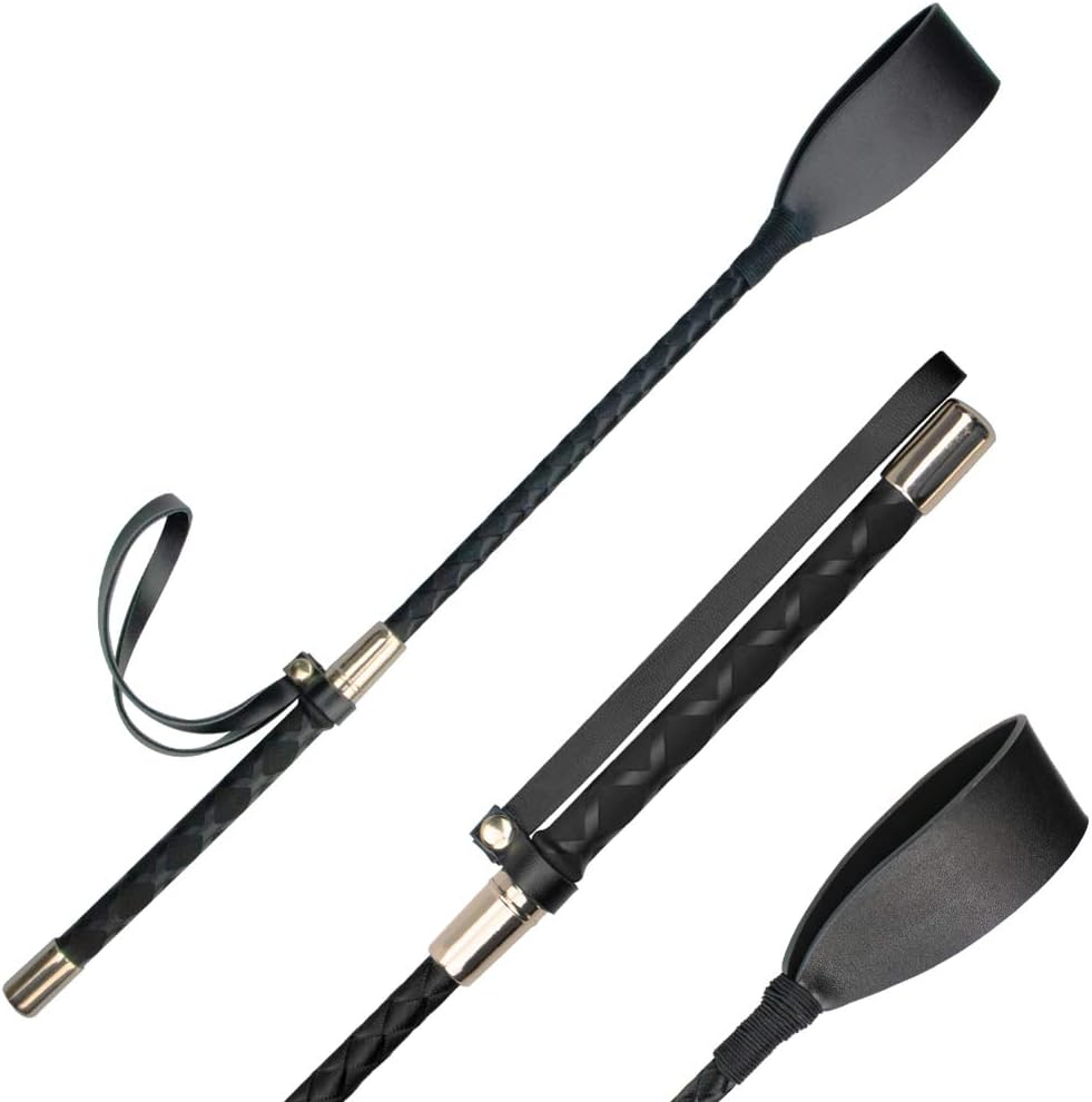 Aisto 18 inch Riding Crop for Horses, Horse Whip with Double Slapper, Leather Equestrian Jump Bat, Black: Sports & Outdoors