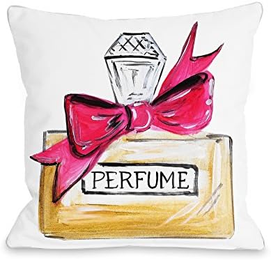 One Bella Casa Bow Perfume/Pink Quilted Throw Pillow w/Zipper by Timree Gold, 18"x 18"