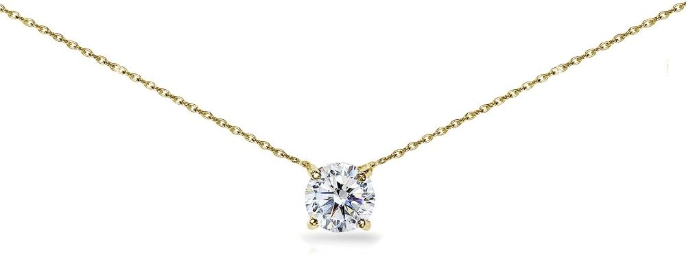 Yellow Gold Flashed Sterling Silver Solitaire Choker Necklace Made with Swarovski Crystal