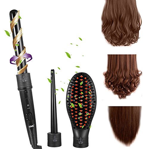 ACEVIVI Hair Curler Curling Wand Hair Iron Roller Set 100% Tourmaline Ceramic Interchangeable Iron Barrel and Hair Straightening Brush Hair Curling Iron Styling Iron Tong with Heat Resistant Glove