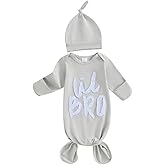Merqwadd Lil Bro/Sis Newbron Boy Girl Gown Knotted Romper Infant Coming Home From Hospital Outfit