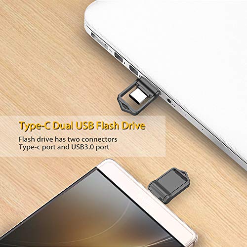 KEXIN 32GB Type C USB Flash Drive 3.0 Metal Dual Drive Pocket-Size OTG Memory Stick for Type-C Android Smartphones Tablets, New MacBook, Samsung Galaxy S8, S8 Plus, Note 8, Black