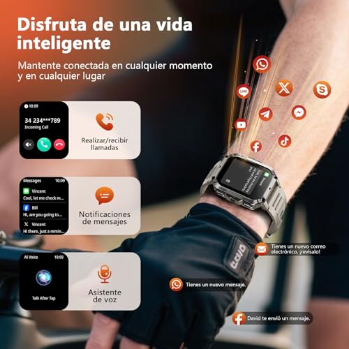 Blackview Reloj Inteligente Hombre Militar - Linterna y Brújula, 2.01"Smartwatch Hombre con 100+ Modos Deportivos, Llamadas Bluetooth/Notificación, Pulsómetro/Oxímetro/Sueño, Pulsera Actividad, Caqui
