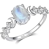 Angol Genuine Moonstone Ring Sterling Silver Moon Phase Ring Oval Moonstone Cubic Zirconia Statement Band Finger Minimalist Ring for Women with Gift Box(Silver)