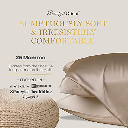 BEAUTY OF ORIENT 25 Momme, 100 Pure Mulberry Silk Pillowcase for