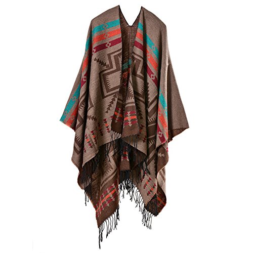 Double FNT Women Winter Reversible Oversized Blanket Cape Shawl Poncho Cardigans