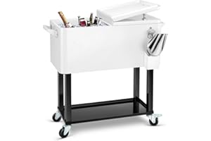 EDOSTORY 80 Quart Rolling Ice Chest Cooler Cart,Patio Backyard Party Drink Beverage Bar Stand Up Cooler Trolley with Ice Scoop