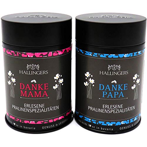 Hallingers 2x 12 Manufaktur-Pralinen handgemacht, ohne Alkohol (300g) - Danke Mama & Danke Papa (Premiumdose… – Bild 5