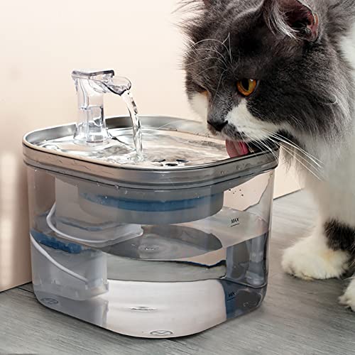 LKUWEE Bebedero para Gato, 304 Acero Inoxidable Fuente para Gato, 67oz/2 L, Ultrasilencioso y Sistema de Filtración de Agua Circulante de Fuente de Agua para Gatos, Dispensador de Agua para Perro