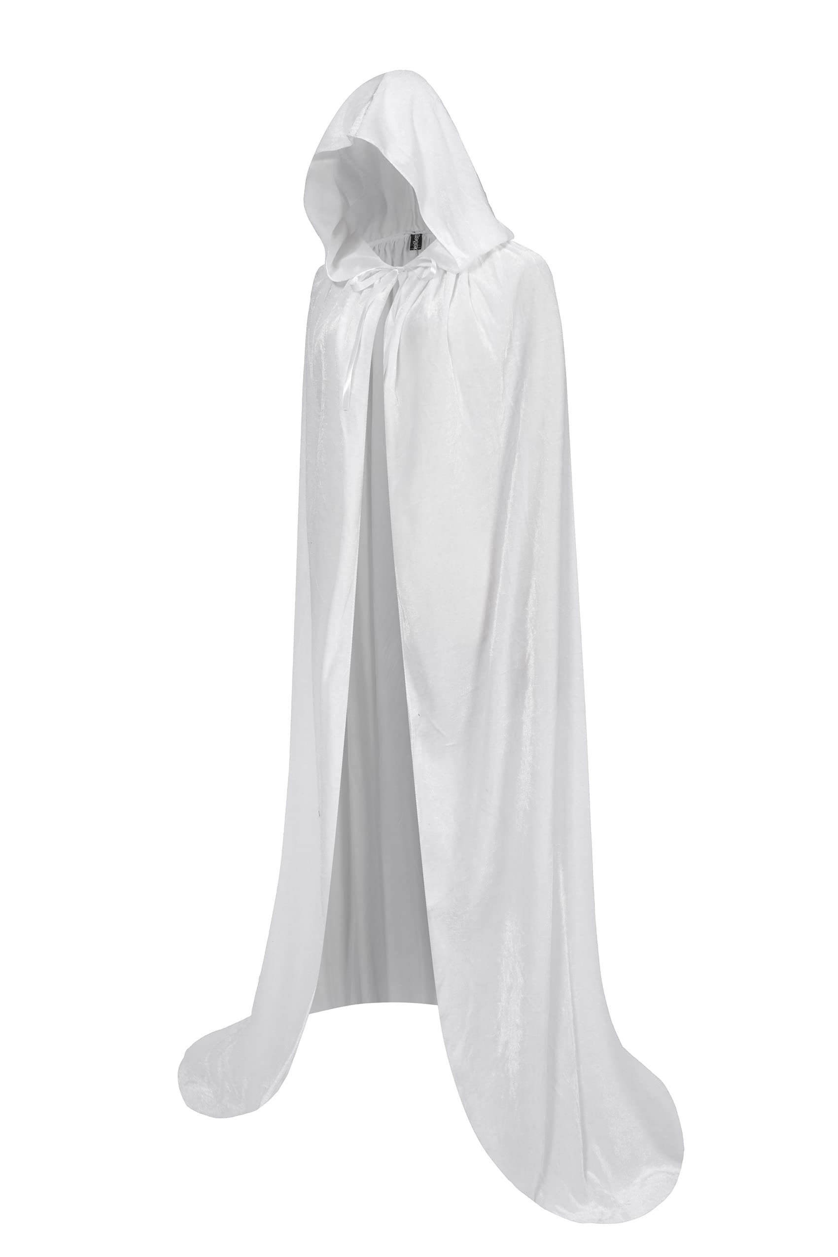 Regenboog 67inch White Velvet Cape with Hood, Full Length Cloak for Adult, Christmas & Halloween Costume, Masquerade, Witch & Wizard Cape, 170cm