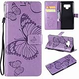 Note 9 Case,Note 9 Wallet Case,Galaxy Note 9 Case with Card Holder,Folio Flip PU Leather Butterfly Case Cover with Credit Card Slots Kickstand Phone Protective Case for Samsung Galaxy Note 9,Purple
