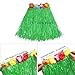 Girl's Elastic Hawaiian Hula Dancer Grass Skirt with Flower Costume Set-Green 13 Years
