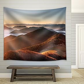 Mountain Sunset Autumn Landscape in Slovakia - Fabric Wall Tapestry Home Decor - 51x60 inches