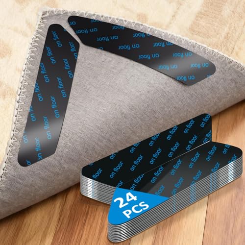 Rug Gripper, Non-Slip Carpet Tape, Reusable Washable Rug Tape, Anti-Curling Rug Pads for Hardwood & Tile Floors (24PCS)