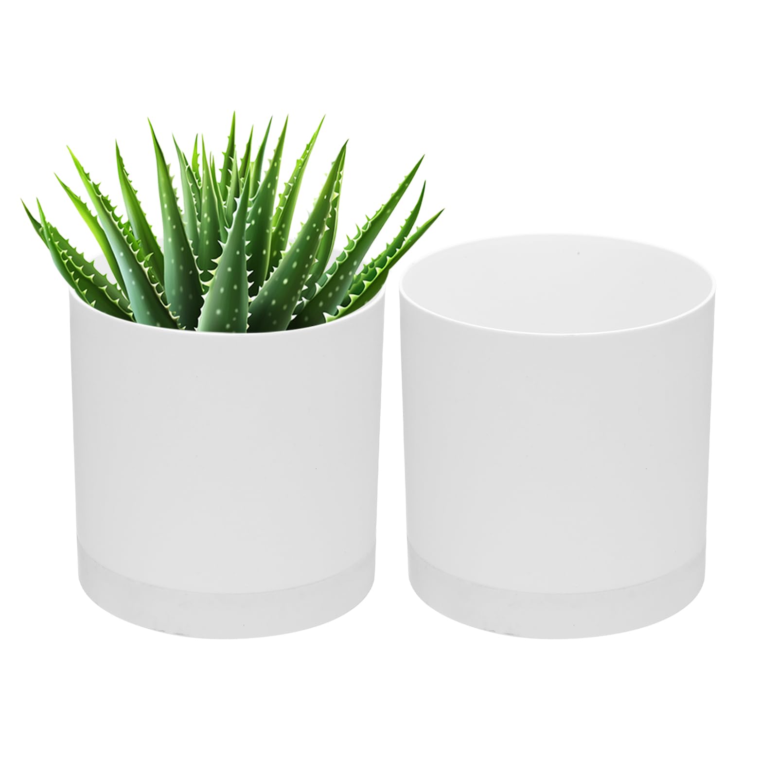 PATIKIL 6 Inch/15cm Plastic Plant Pots, 2 Pack Small Flower Pot Planters with Drainage Holes and Saucer for Home Decor Indoor Plants, White