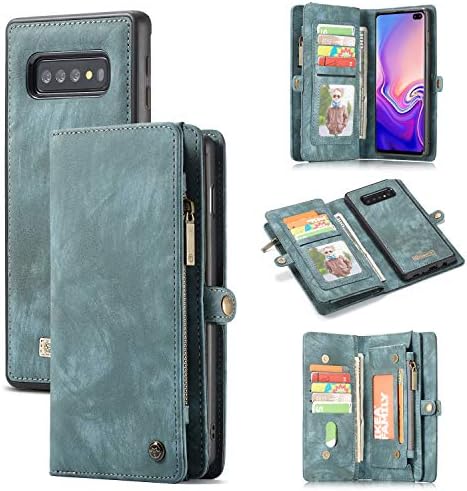 Galaxy S10 Plus Wallet Case, S10 Plus Case SAVYOU 2-in-1 Magnetic Detachable Folio Wallet Case Slim Back Cover with Card Slots Zipper Pockets for Samsung Galaxy S10 Plus - Blue