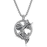 JESMING Vintage Personality Greek Goddess Stainless Steel Necklace – Mythological Athena Goddess Pendant in Gold, Silver, and Black