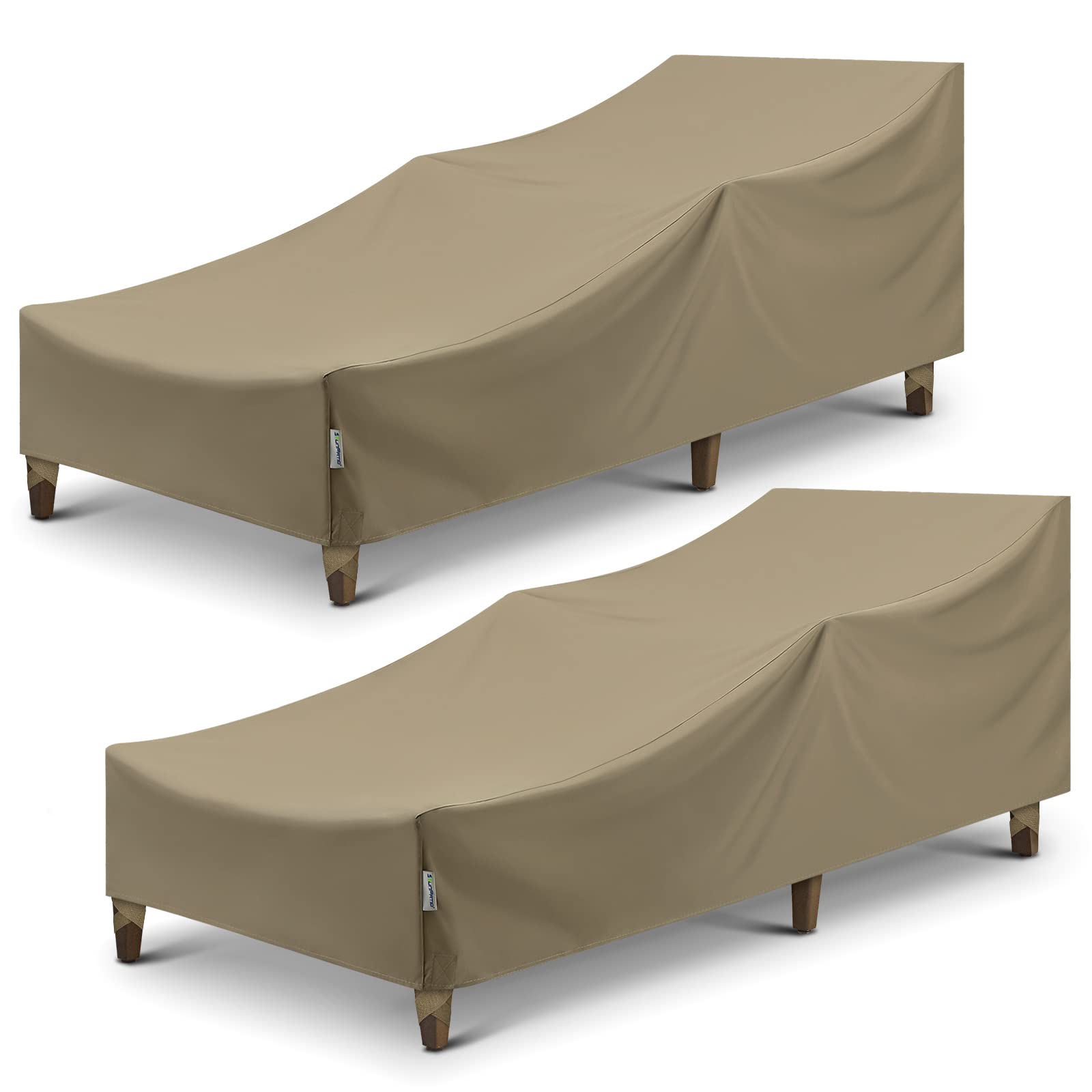 Photo 1 of SunPatio Outdoor Chaise Lounge Covers, 2 Pack Patio Chaise Cover 84"L x 30"W x 24"H, Heavy Duty Waterproof Beach Chair Cover with Seam Taped, Helpful Air Vents, All Weather Protection, Taupe