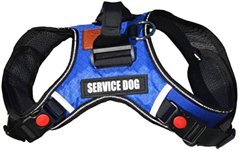 ALBCORP Service Dog Vest Harness - Extra Emotional Support Patches - Woven Nylon, Neoprene Handle, Adjustable Straps, Comfy Mesh Padding, and 2 Hook and Loop Removable Patches. Red/Black/Gray/Blue