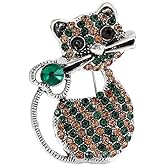 Rhinestone Cat Animal Brooch Pin for Women Girls Vintage Striped Crystal Kitten Brooches Lapel Pins Dainty Christmas Holiday Birthday Dress Accessories Jewelry Unisex Gift for Pet Lover