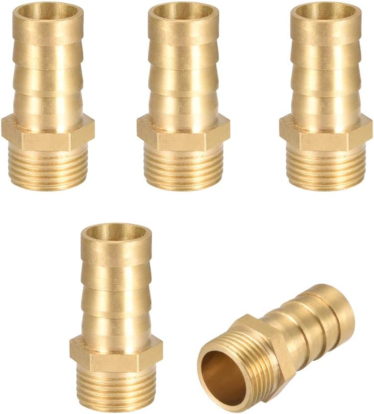 sourcing map Brass Hose Barb Fitting,Connector,14mm Barb x G3/8 Male Pipe Adapter,5Pcs, 14mm x G3/8