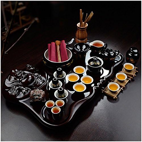 Suica Hardcover Maitreya Wooden Black Ceramic Chinese Kung Fu Tea Sets Tea Service 3O Parts With Tea Tray China Dragon