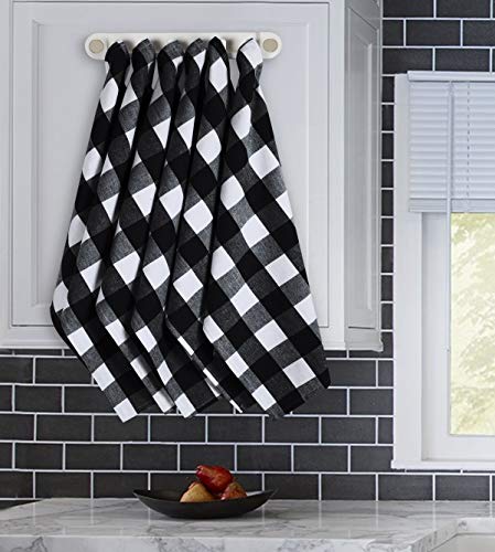 Native Fab 100% Cotton Kitchen Dish Towels 16x26 Set of 6 - Absorbent Tea Towels, Dish Cloths, Restaurant Cleaning Towels, Gingham Check Buffalo Plaid Kitchen Towels with Hanging Loop, Black White - Thumbnail 4