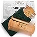 Wood beard comb for men - Wooden comb for MUSTACHES - Mens beard pocket combs with Leather case - GROOMING set no Curls and Tangles - Dual bristle - Travel size