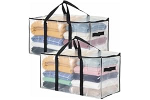 Hyuetrsa 2 Pcs Extra Large Moving Bags, Organizer Tote with Strong Handles and Zippers, Clear Heavy Duty Storage Bags Water R