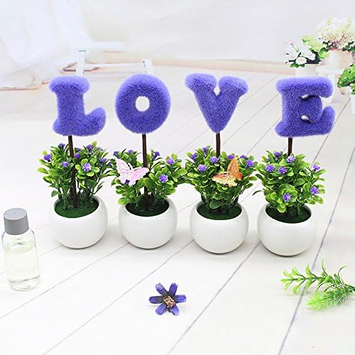 1 Set 4 Pieces LOVE simulation potted plantMini Plastic Fake Green Grass of Plants with Pots for Home Decor Flocking love bonsai