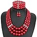 KOSMOS-LI Multi Layer Red Imitate Pearl Strand Costume Jewelry Set
