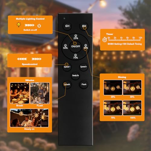 AODLEDY Outdoor String Lights, 60FT/18m 25+2 LED G40 Bulbs Garden Lights Mains Powered with Remote Control Dimmable Timer, Waterproof Festoon Light for Balcony Gazebo Patio Pergola