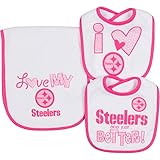 NFL Pittsburgh Steelers Girls 2 Dribbler Bibs & 1 Burp Cloth Set, One Size, Pink