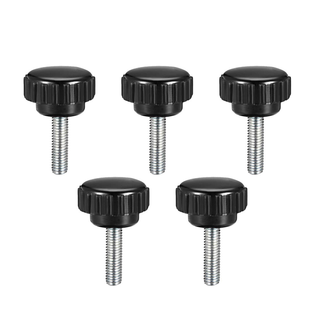 sourcing map M5 x 20mm Metric Male Thread Knurled Clamping Knobs Grip Thumb Screw on Type Plastic Threaded Hand Bolt Knobs Black 5 Pcs