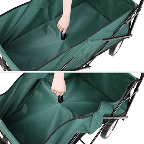 femor Collapsible Folding Outdoor Utility Wagon, Heavy Duty Garden Cart for Shopping Beach Outdoors (Dark Green)