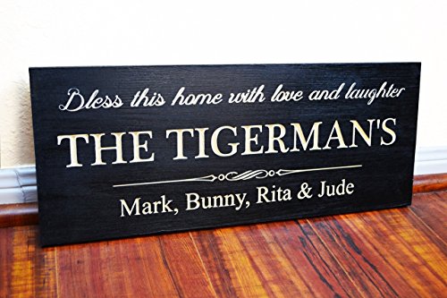 FAST SHIPPING Bless this home with love and laughter with family last name and members – One of the kind gift for family, parent, friend and neighbor .sign#230