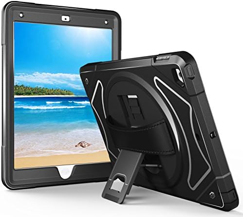 Moona iPad 10.5 2017/2018 Case Cover, Full Body 3 Layer Armor Protective Shockproof iPad Case with Hand Grip Handle and Rotating Kickstand for Apple iPad 5 5th 6 6th Generation 10.5 Inch Black