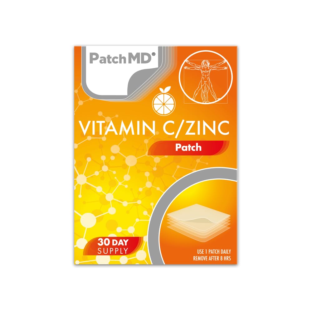 PatchMD Vitamin C/Zinc - 30 Daily Topical Patches. 100% Natural & Vegan. Allergy & Filler Free. High Absorption More bioavailable. Suitable for Sensitive stomachs & bariatric.