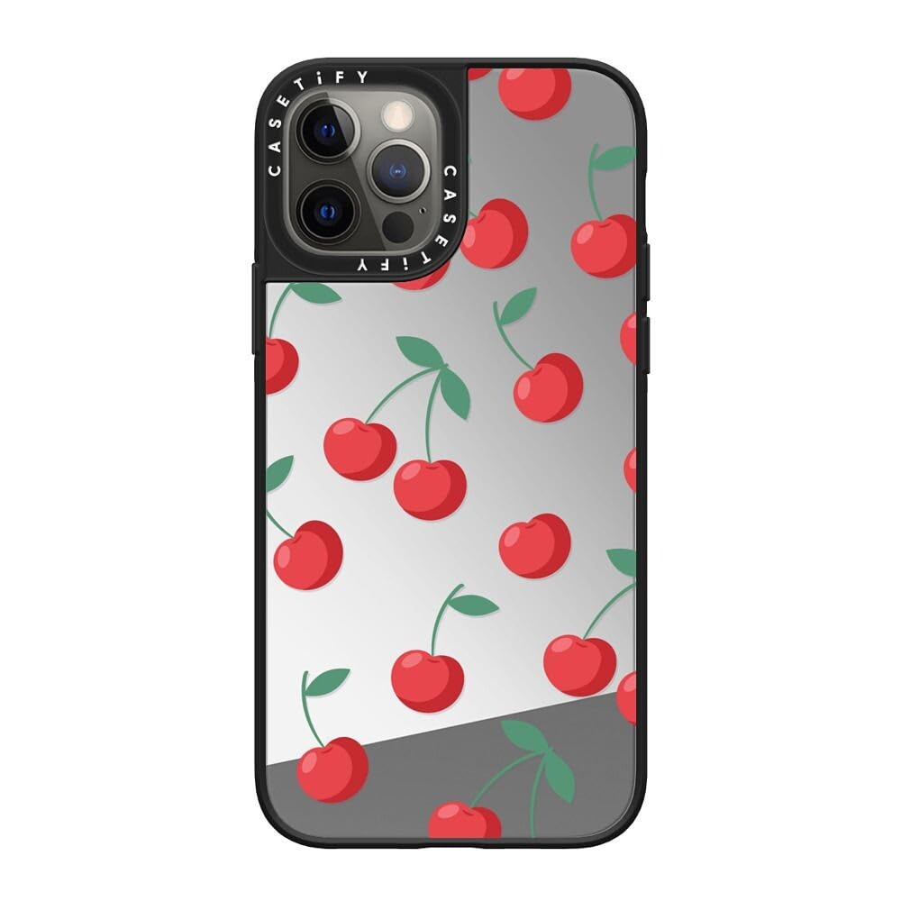 CASETiFY Mirror iPhone 12 Pro Case [Reflective / 4.9ft Drop Protection/Compatible with Magsafe] - Cherries - Silver On Black