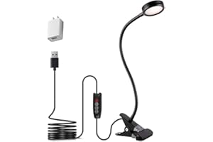 EYOCEAN Clip on Light Reading Lights, Desk Lamps, Eye Protection Kids Desk Lamp with Strong Clamp, Flexible Night Light 3 Modes 9 Dimming Levels(Included AC Adapter) Black