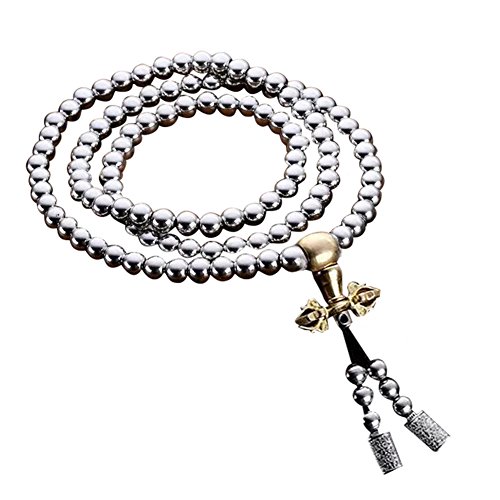 Outdoor Stainless Steel 108 Buddha Beads Necklace Hand Bracelet Chain Titanium Steel Metal Necklace Waist Chain (Silver - C)