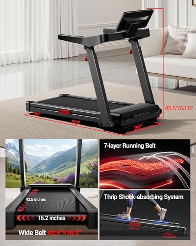 Treadmill with 20% Auto Incline 14KM/H 3.5HP Large Running Machine for Home | Full Foldable Treadmills 180KG Capacity for Heavy People Quiet Electric Jogging Running with Intelligent LED Touch Screen